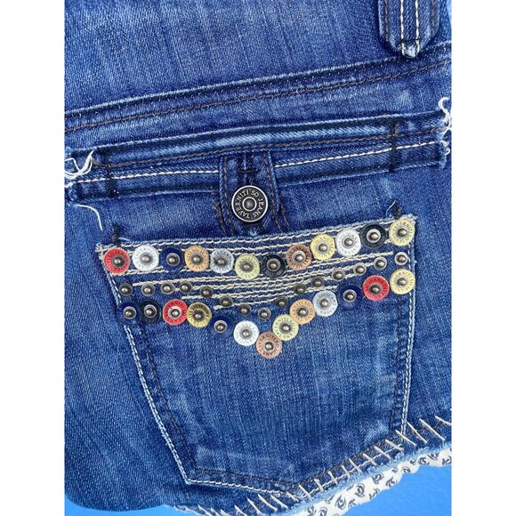 Taverniti So Denim Embellished Jeans Shorts 26 festival HTF Rare 30/3" inseam - Picture 5 of 12